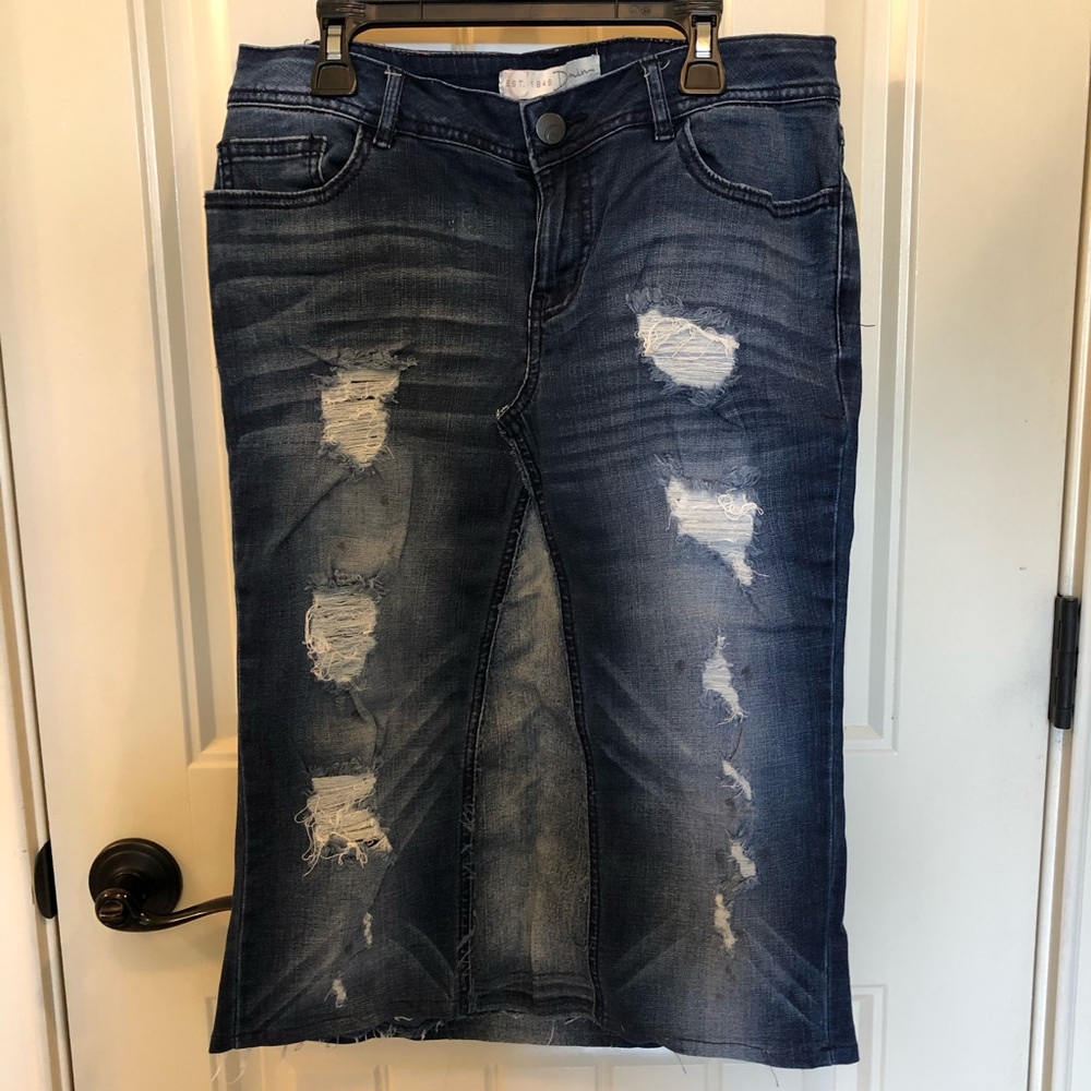 Reconstructed denim skirt